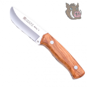 Cuchillo de caza Joker CO64 con cachas de madera olivo y funda de piel marrón