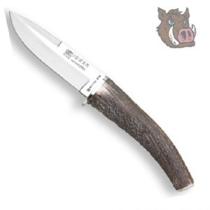 Cuchillo de caza joker con asta de ciervo y hoja de 10cm con funda de piel