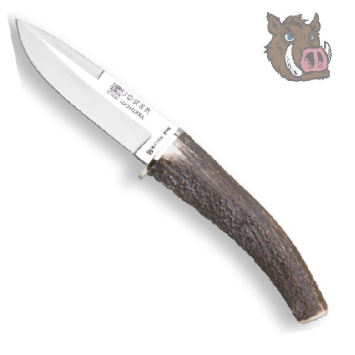 Cuchillo de caza joker con asta de ciervo y hoja de 10cm con funda de piel