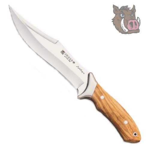 Cuchillo de caza Joker CO01 modelo antilope, con cachas de madera y funda de piel marron